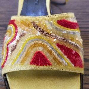 Armando Pollini Design Shoes - Armando Pollini Yellow Sequined Wedge Sandals Armando Pollini Design Shoes - Armando Pollini Yellow Sequined Wedge Sandals